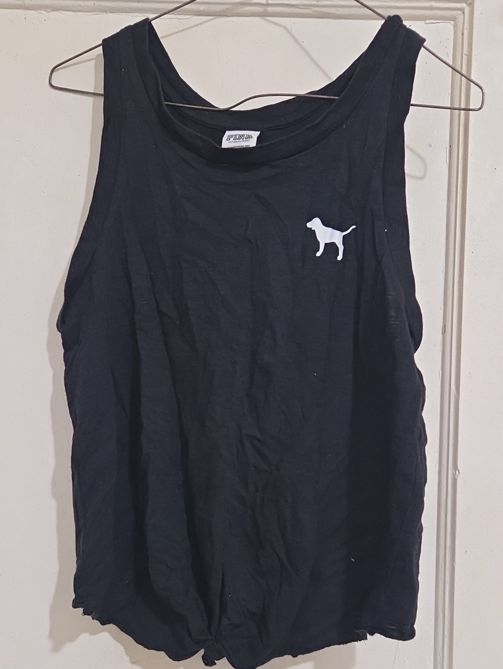 PINK Victoria's Secret Black Tank with White Dog Logo